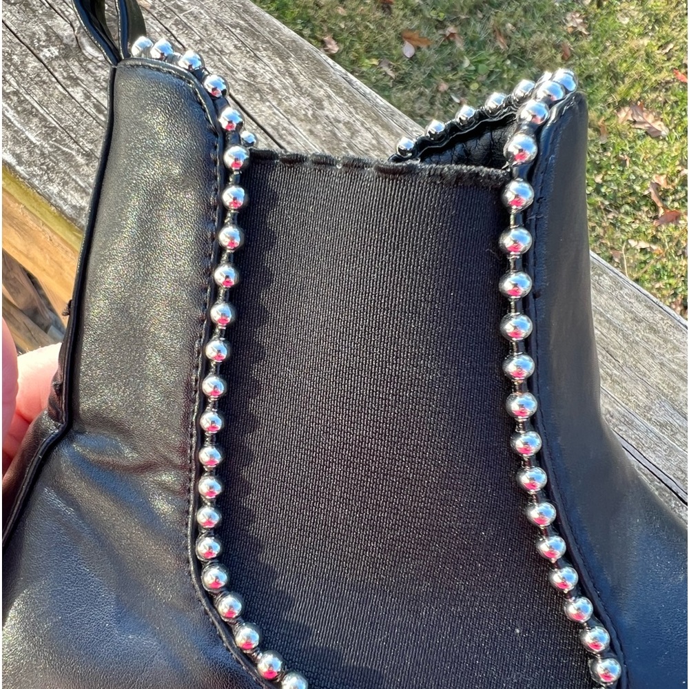 Black Leather Silver Bead Adorned Moto Boots SZ 7! E/VGUC! - Picture 11 of 16
